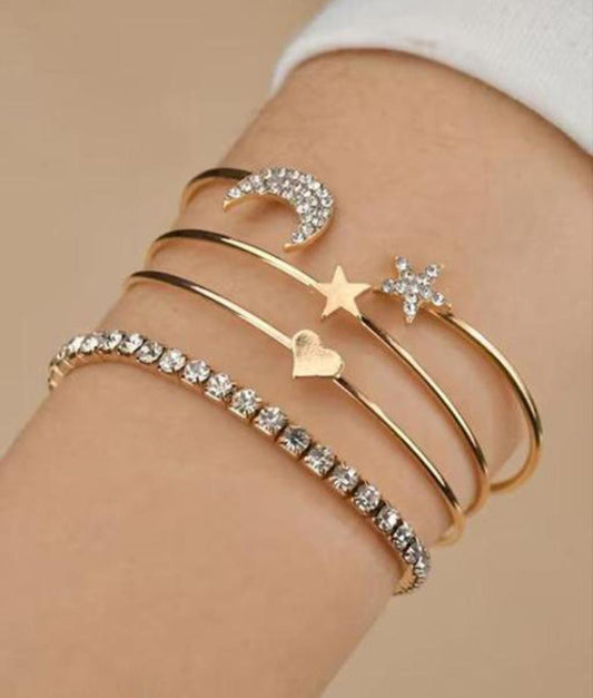 Star & Moon Gold Stack Bracelet For Women