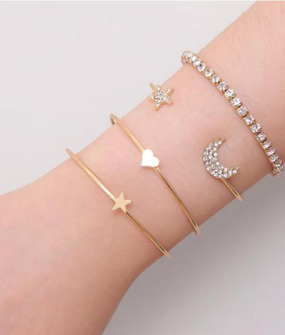 Star & Moon Gold Stack Bracelet For Women