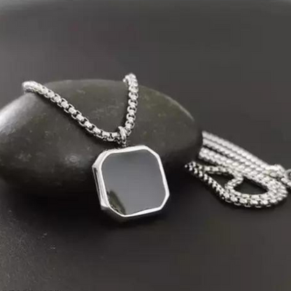 Refined Black Square Silver Edge Pendant With Chain For Men