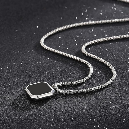 Refined Black Square Silver Edge Pendant With Chain For Men