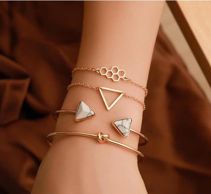 Marble Triangular Gold Quad-Layered Stack Bracelet For Women