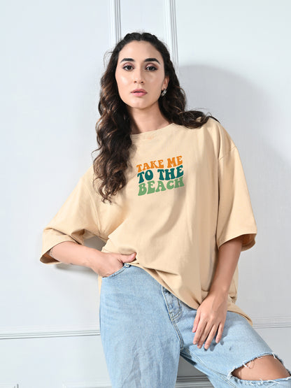 Take Me To The Beach Beige Unisex Oversized T-Shirt