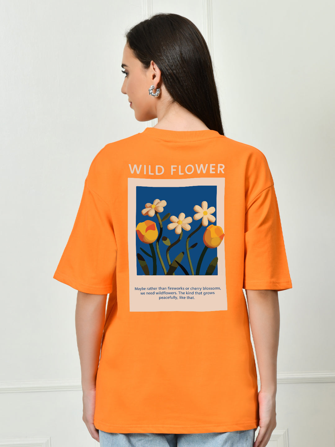 Wild Flowers Orange Unisex Oversized T-Shirt