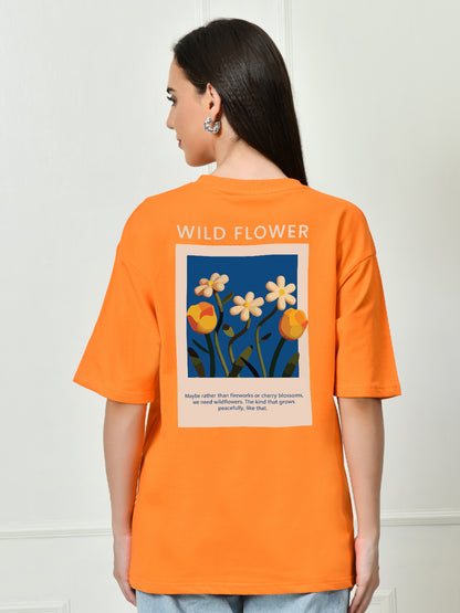 Wild Flowers Orange Unisex Oversized T-Shirt