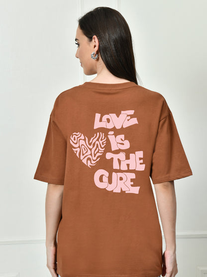 Love Is The Cure Brown Unisex Oversized T-Shirt