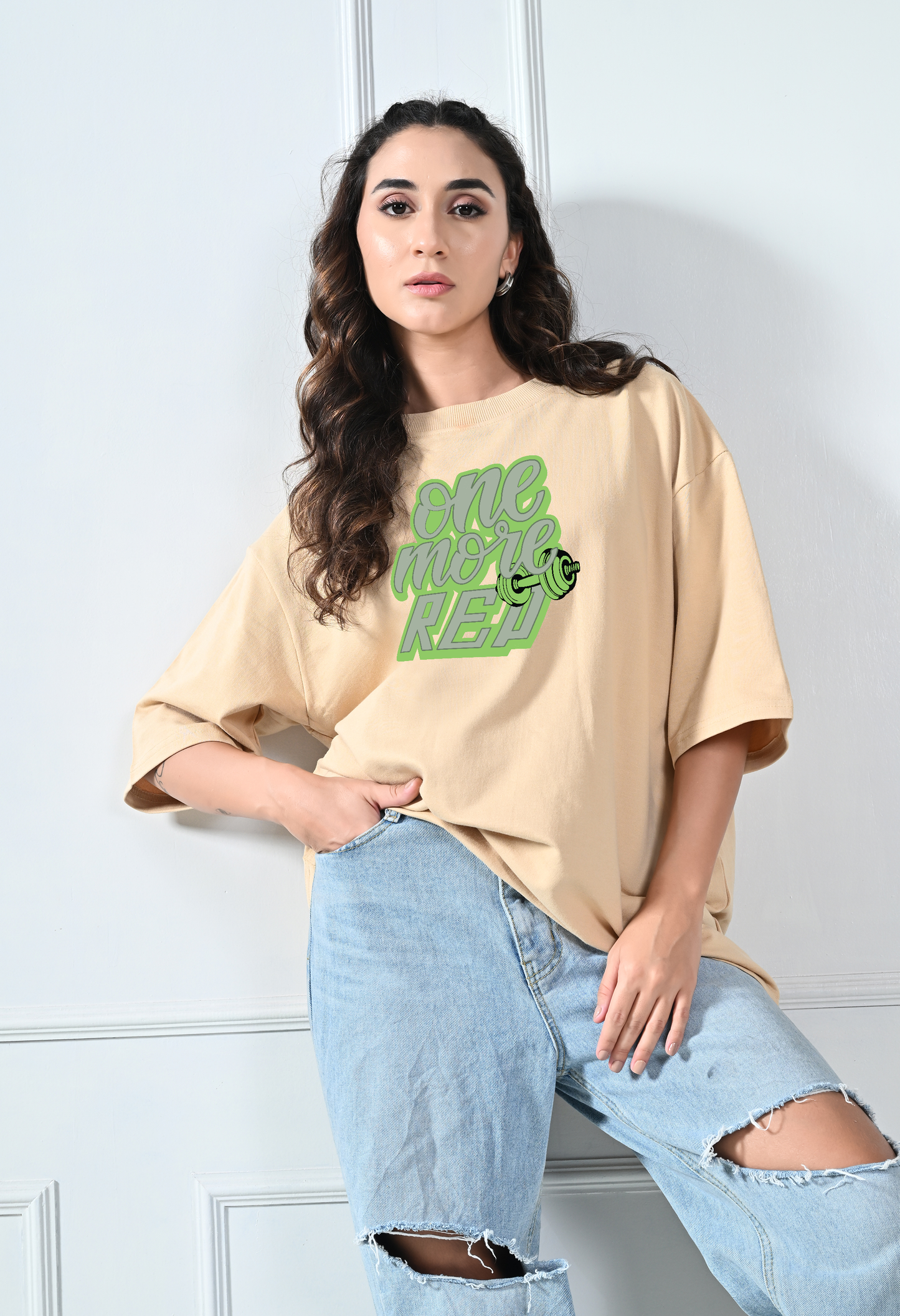 One More Rep Beige Unisex Oversized T-Shirt