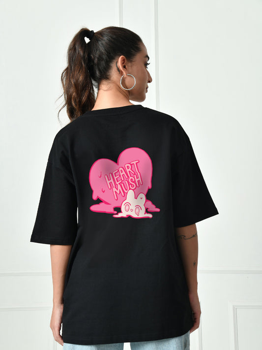 Heart Mush Black Unisex Oversized T-Shirt