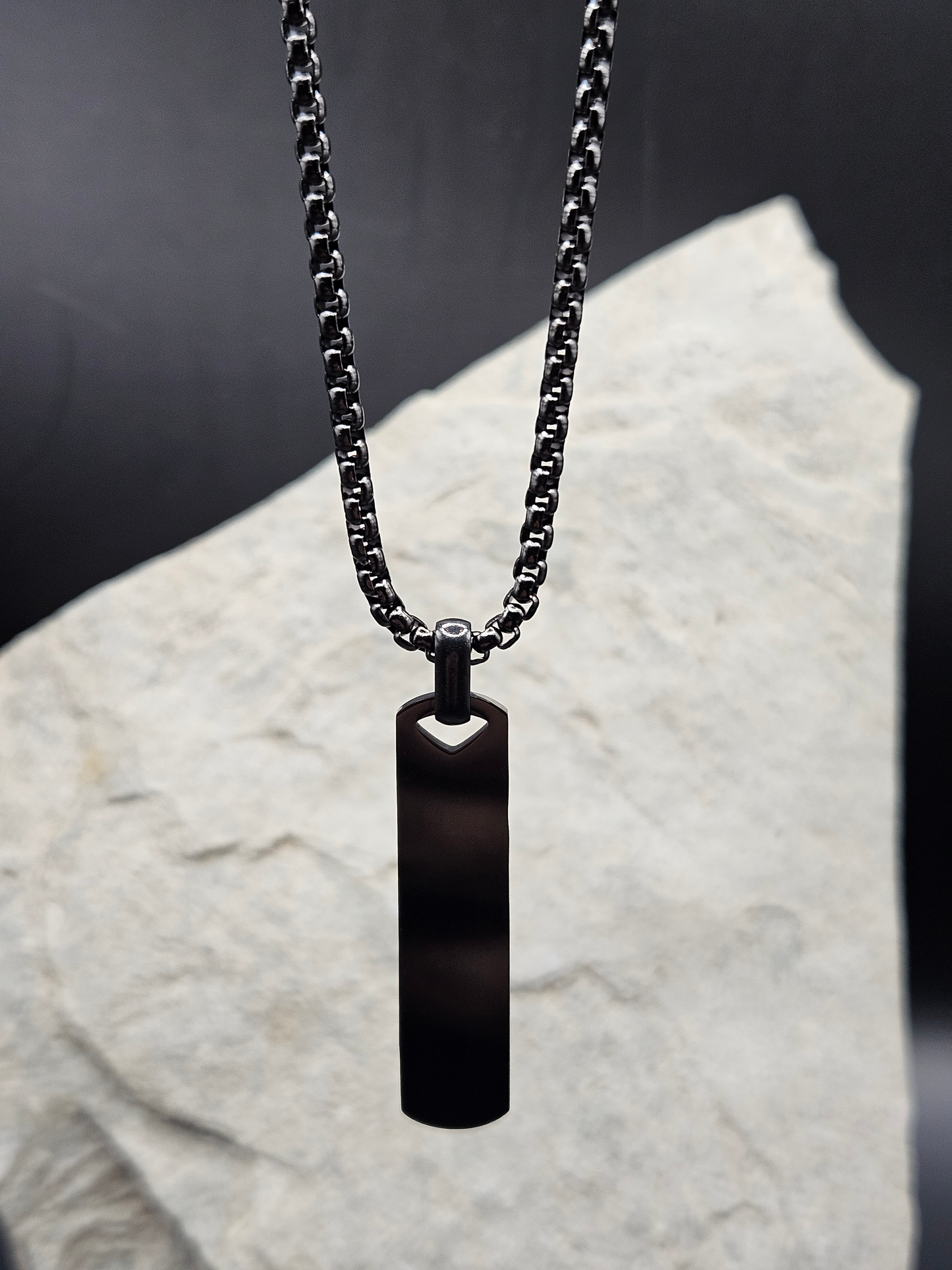 Sleek Black Rectangular Pendant With Chain For Men and Women