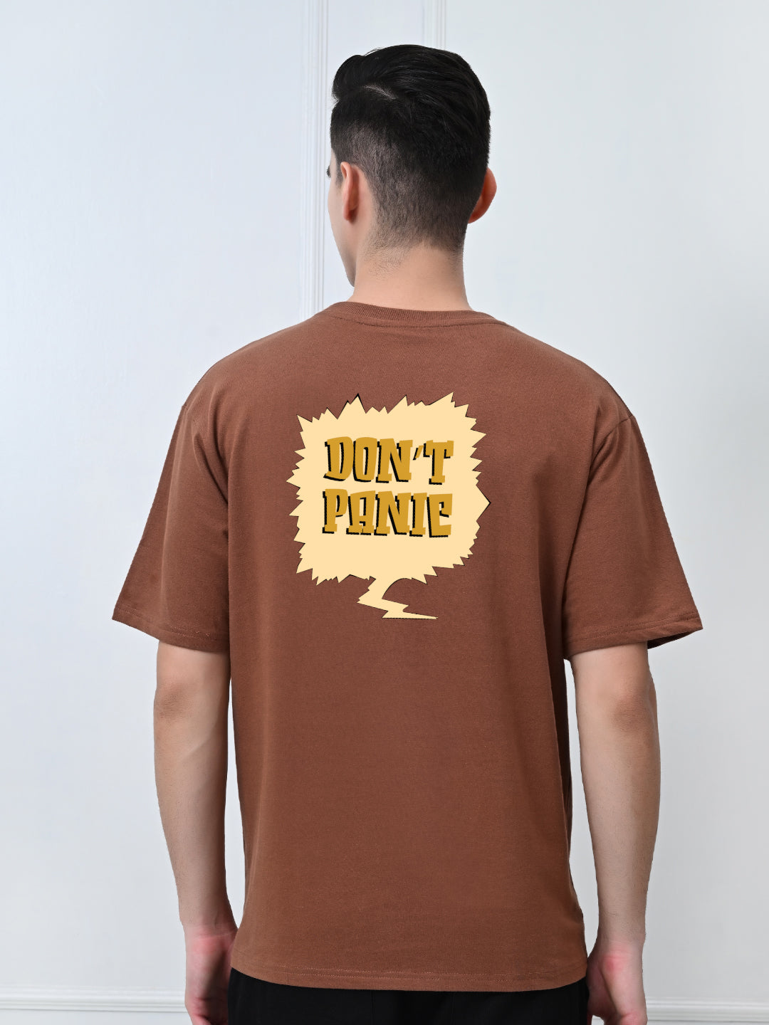 Don't Panic Brown Unisex Oversized T-Shirt