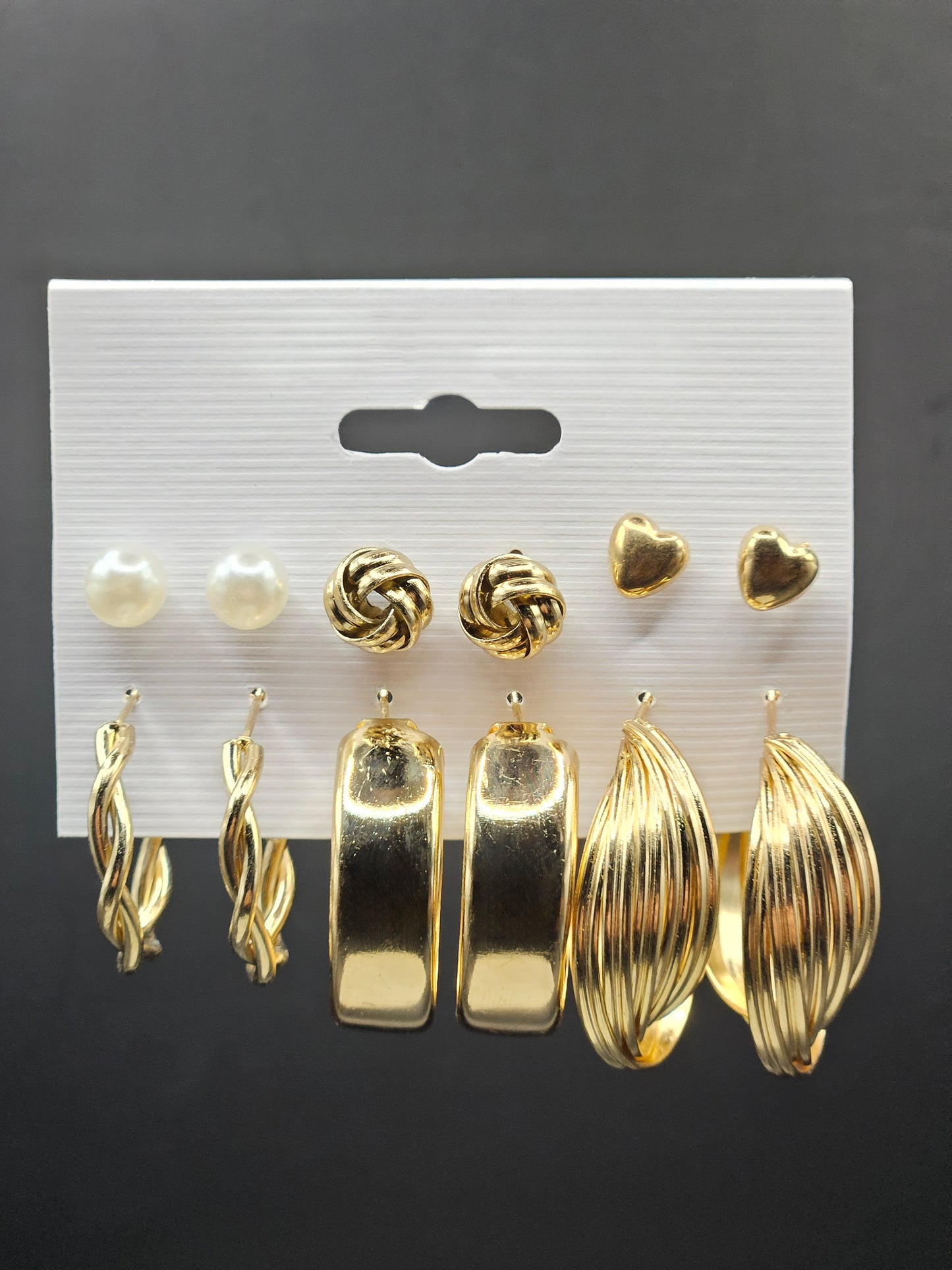 Gold Elegance Earrings Set (Set of 6) for Women