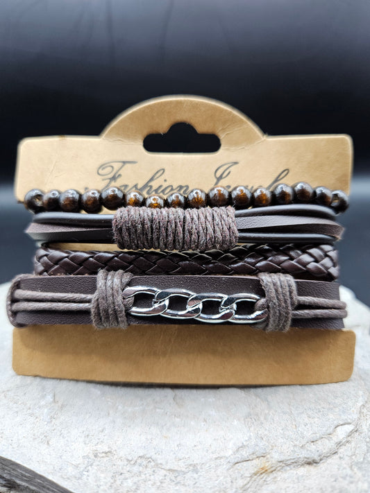 Threaded Brown Beads Multi Layer Bracelet for Men