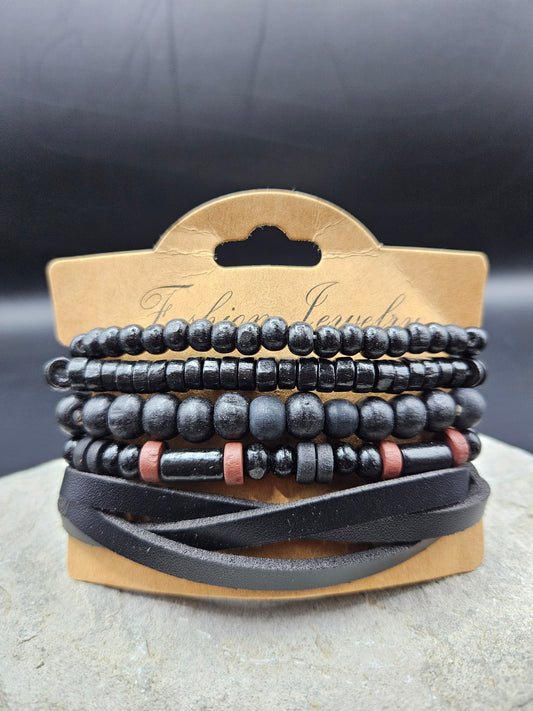 Black Beads Multi Layer Bracelet for Men