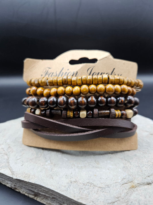 Two-Tone Brown Beaded Multi Layer Bracelet for Men