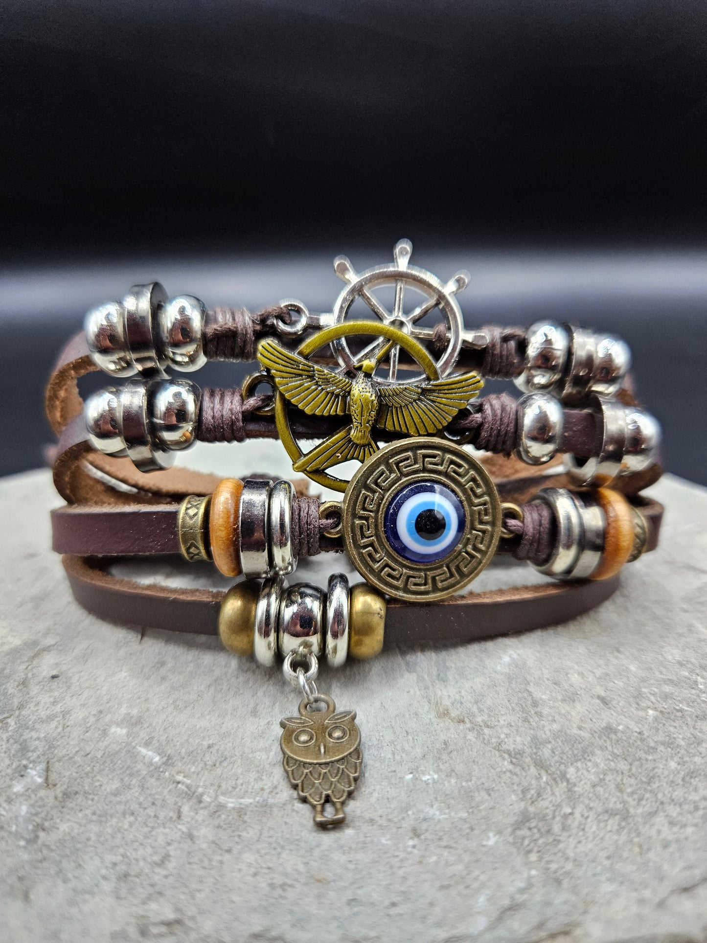 Falcon Helm Bracelet with Evil Eye Charm for Men