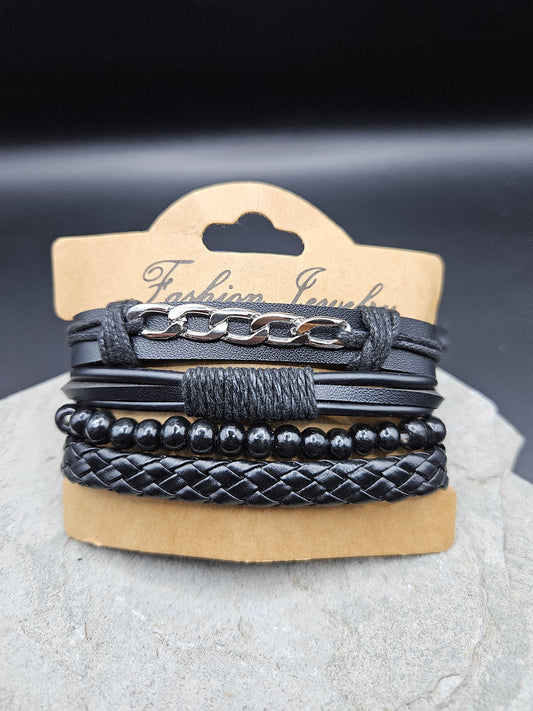 Threaded Black Beads Multi Layer Bracelet for Men