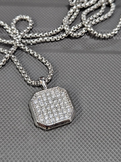 Iced Out Square Pendant With Chain For Men and Women