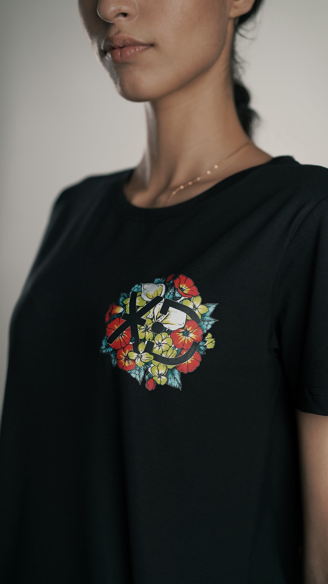 Floral Fusion Burst 2 Black Women's T-shirt