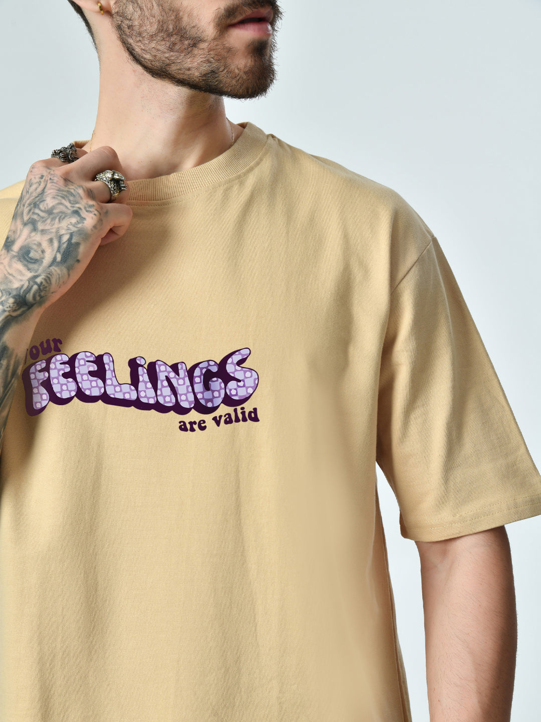 Feelings Are Valid Beige Unisex Oversized T-Shirt