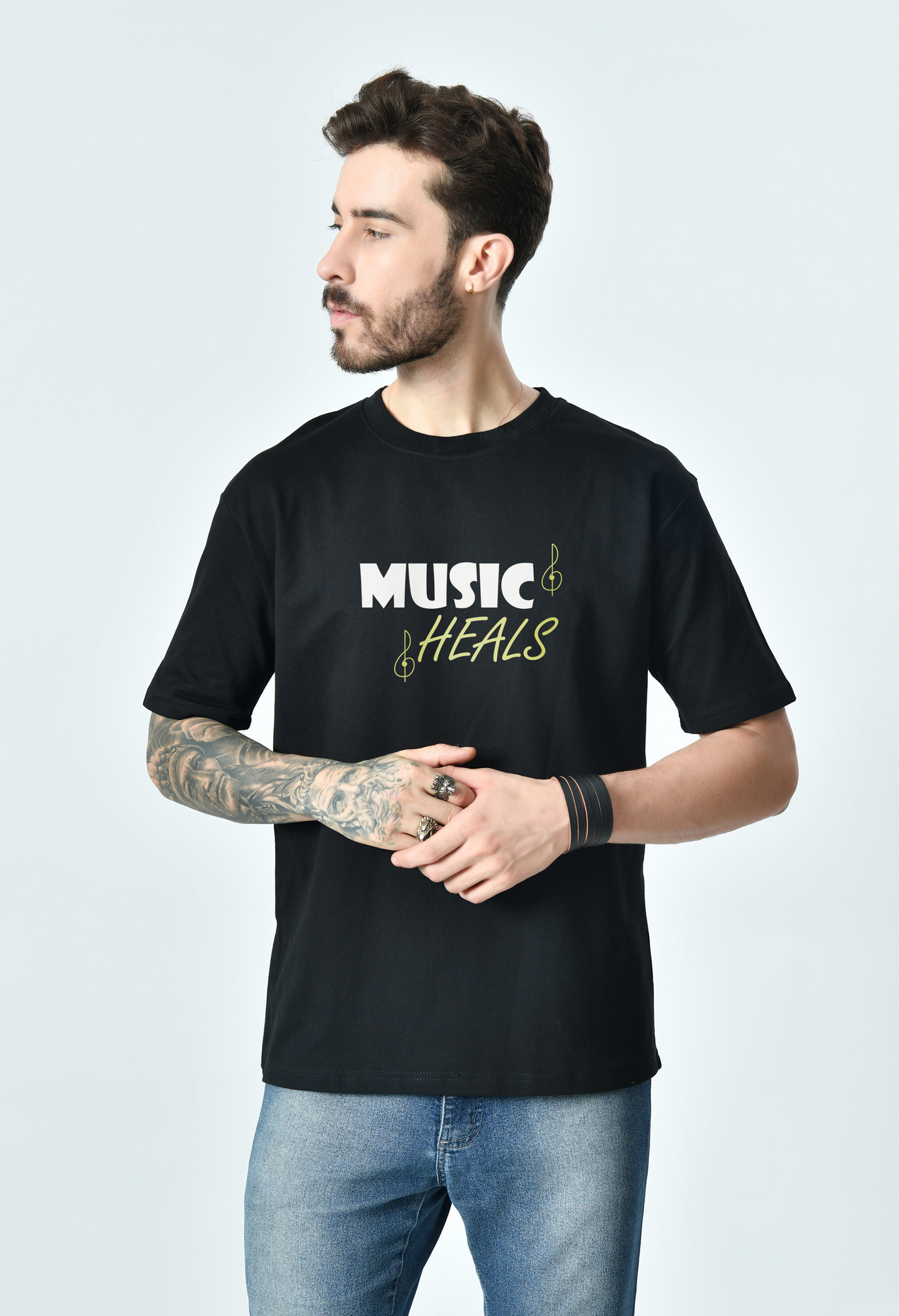 Music Heals Black Unisex Oversized T-Shirt