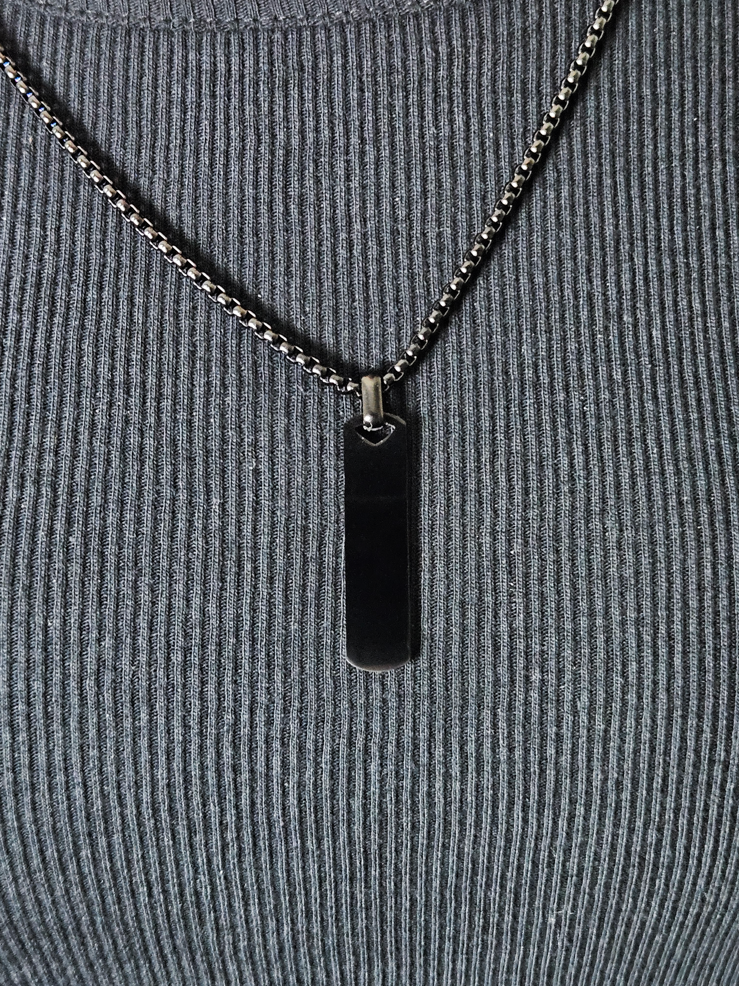 Sleek Black Rectangular Pendant With Chain For Men