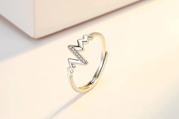 Heartbeat Adjustable Couple Rings - Silver-Polished for Men and Women