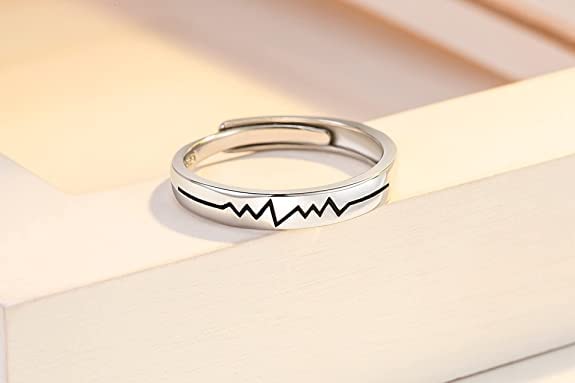 Heartbeat Adjustable Couple Rings - Silver-Polished for Men and Women