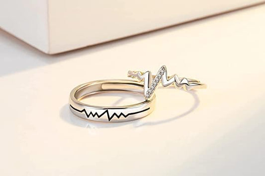 Heartbeat Adjustable Couple Rings - Silver-Polished for Men and Women