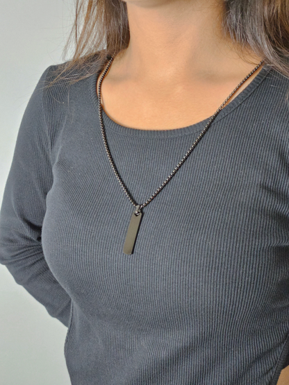 Sleek Black Rectangular Pendant With Chain For Men and Women