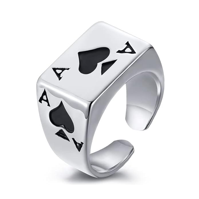 Poker Design Adjustable Silver Ring for Men and Women