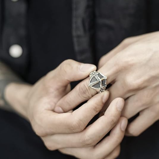 Adjustable Cross Shield Ring with Sword Accent for Men