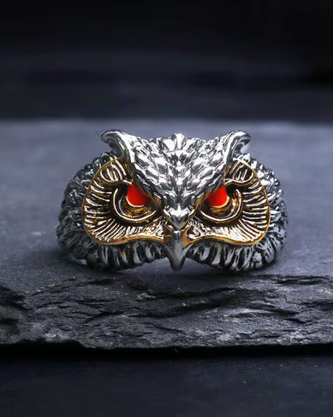 Silver-Polished Owl Face Adjustable Ring for Men and Women