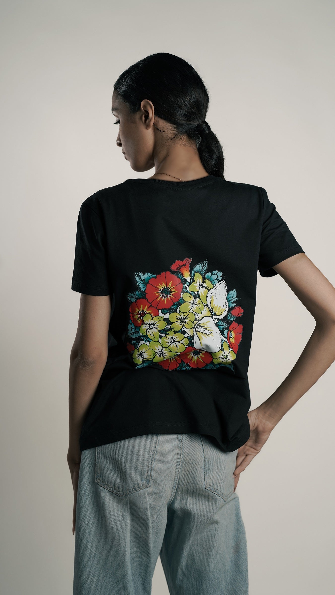 Floral Fusion Burst 2 Black Women's T-shirt