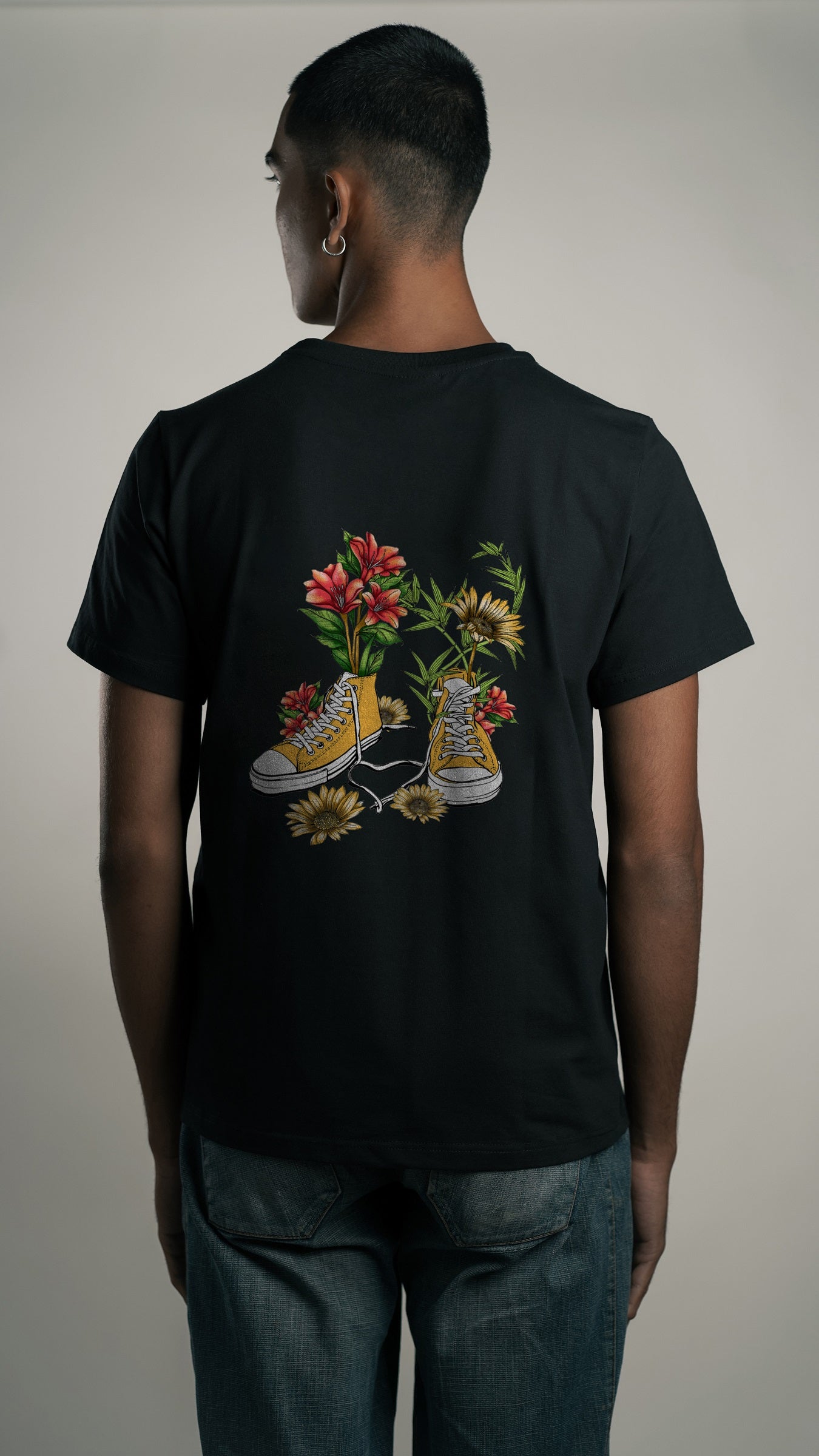 Floral Footsteps Black Men's T-shirt