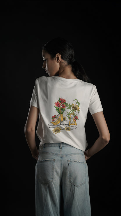 Floral Footsteps White Women's T-shirt