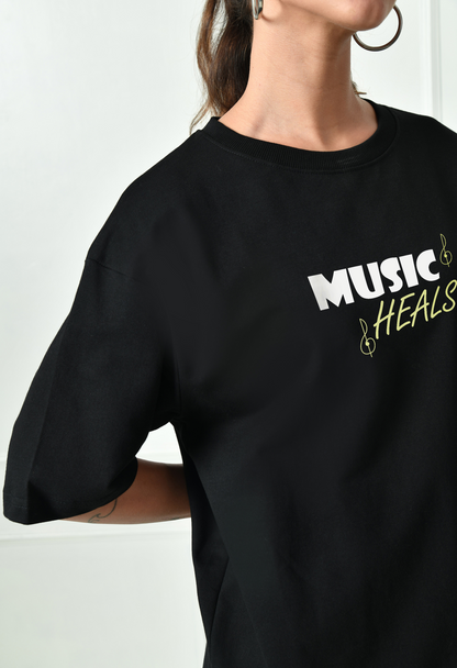 Music Heals Black Unisex Oversized T-Shirt