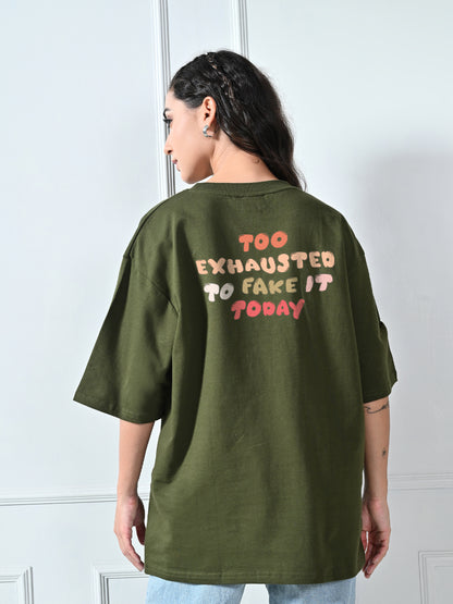 Too Exhausted Olive Unisex Oversized T-Shirt