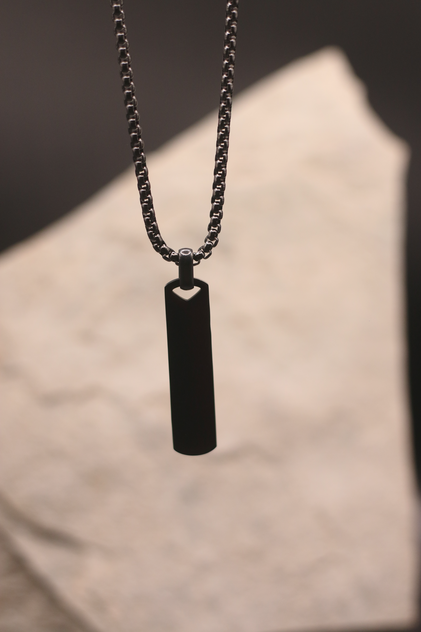 Sleek Black Rectangular Pendant With Chain For Men