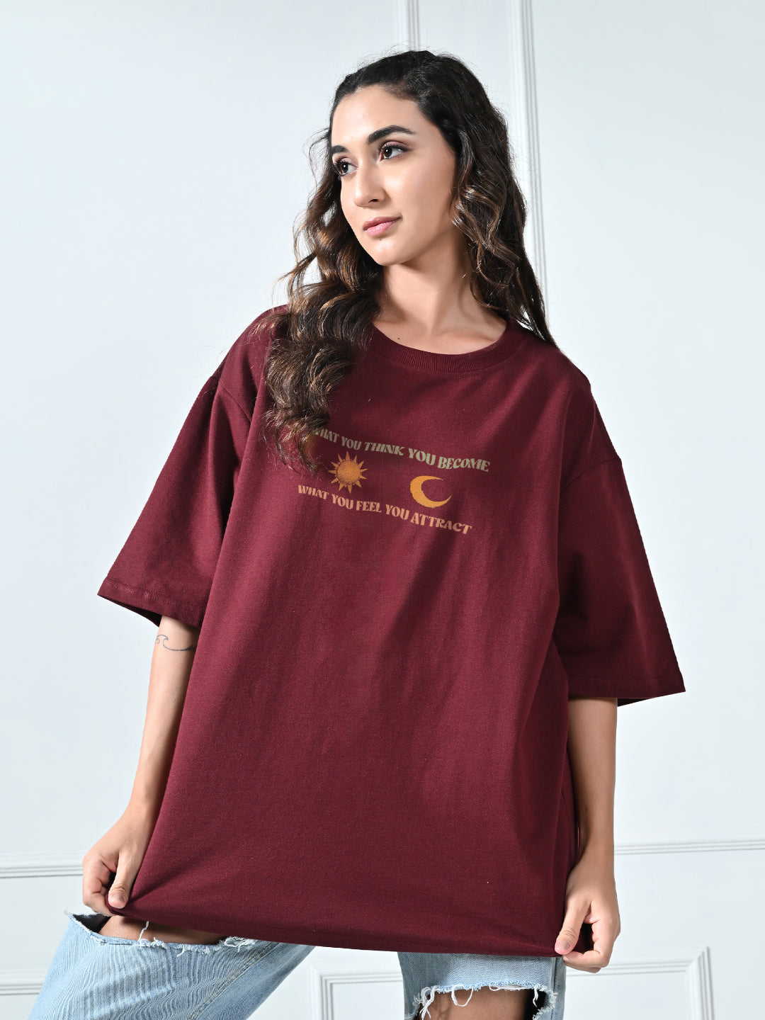 What You Think Burgundy Unisex Oversized T-Shirt