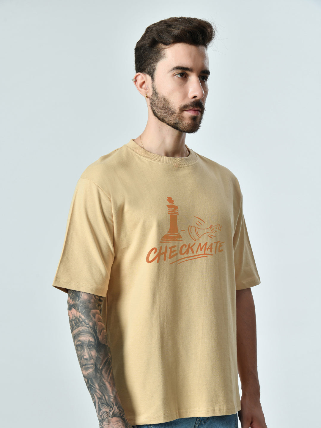 Checkmate Beige Unisex Oversized T-Shirt