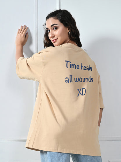 Time Heals All Wounds Beige Unisex Oversized T-Shirt