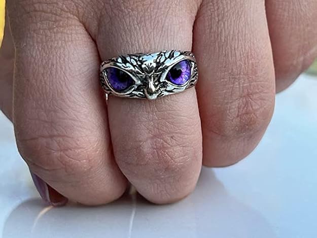 Stone-Studded Owl Ring for Men and Women