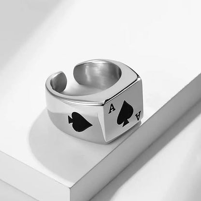 Poker Design Adjustable Silver Ring for Men and Women