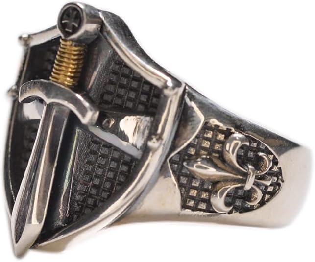 Adjustable Cross Shield Ring with Sword Accent for Men