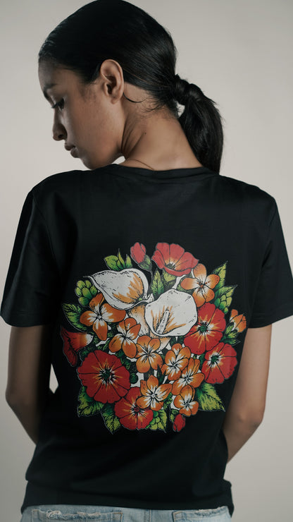 Floral Fusion Burst 1 Black Women's T-shirt