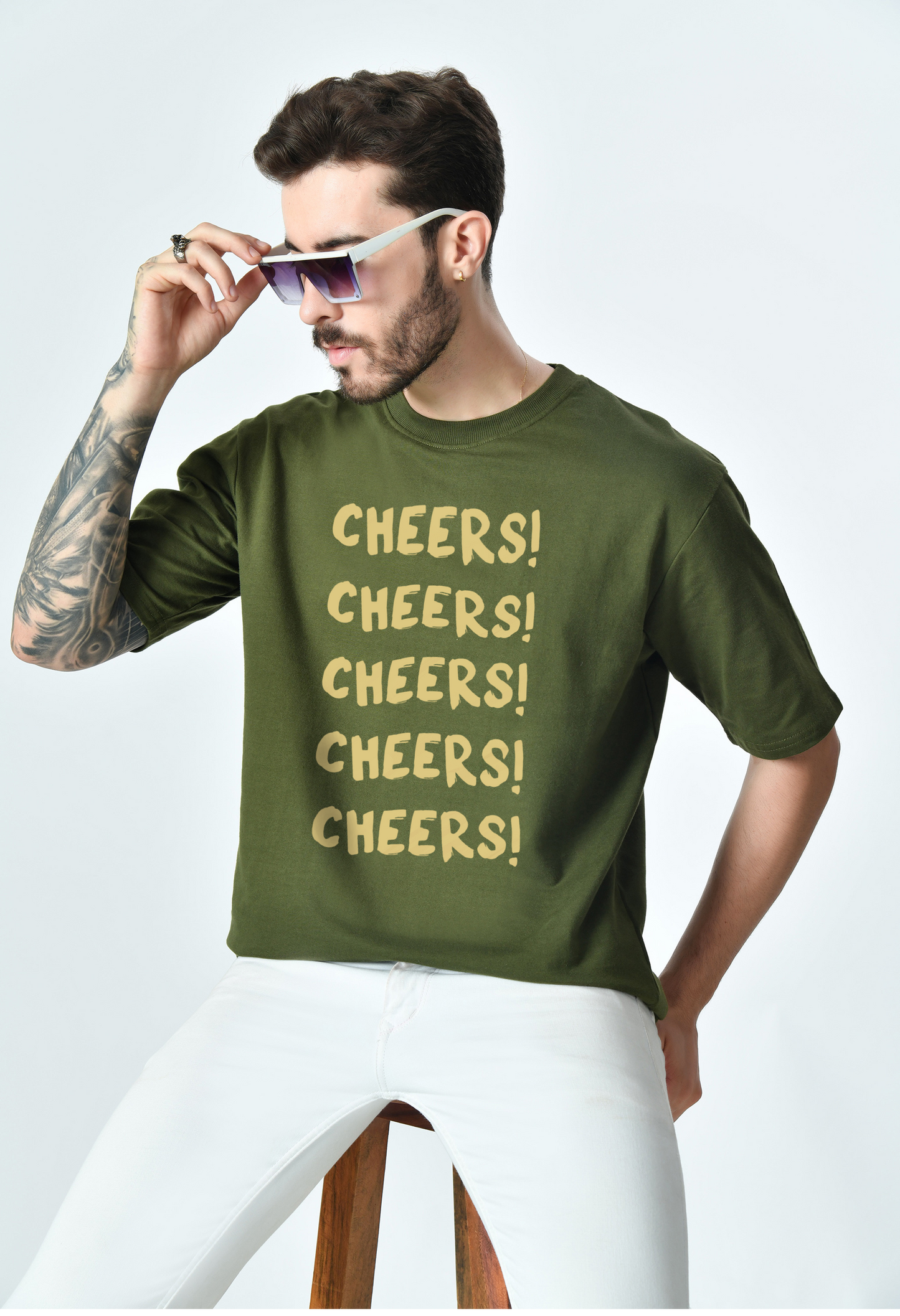 Cheers Olive Unisex Oversized T-Shirt