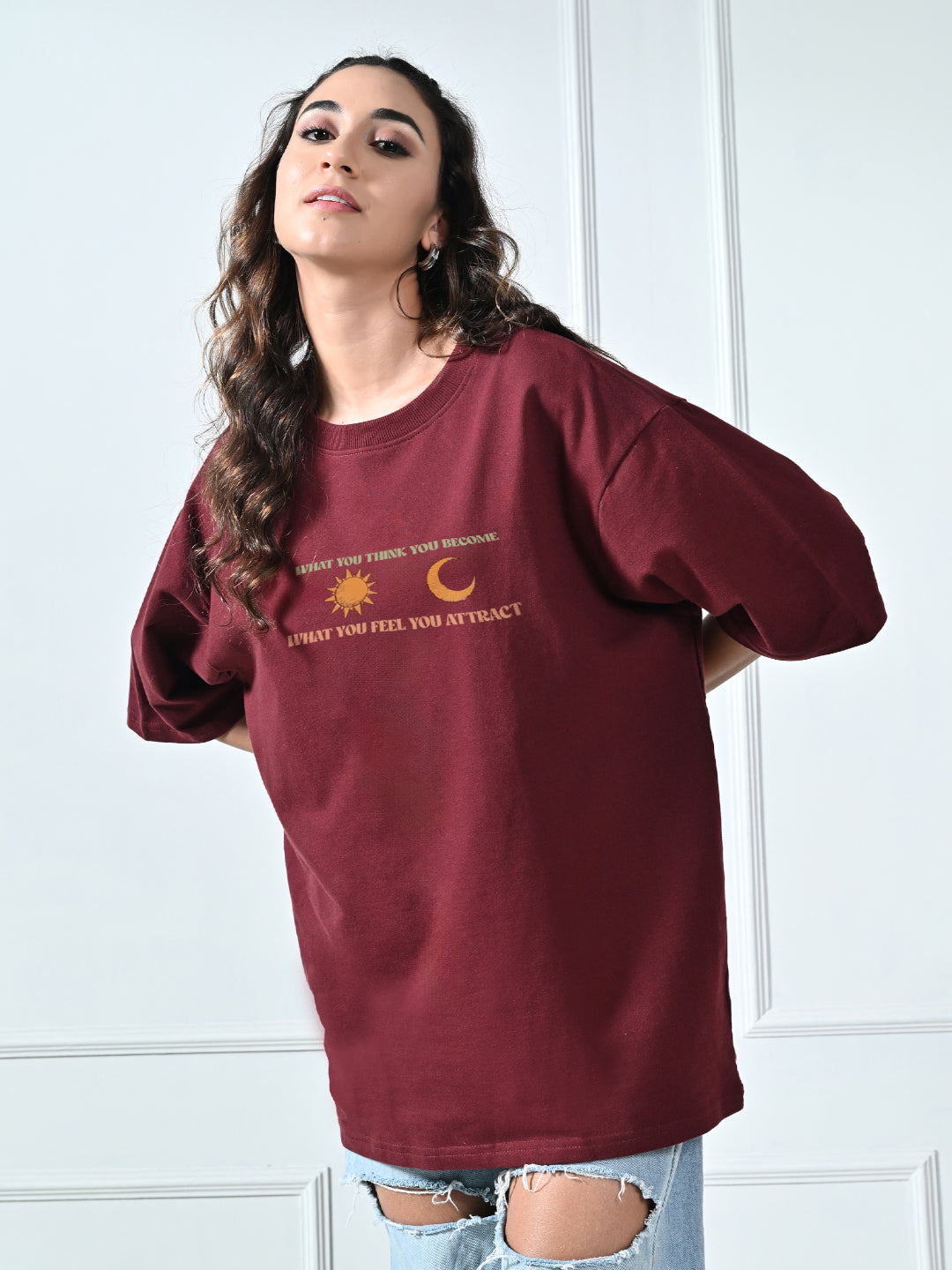 What You Think Burgundy Unisex Oversized T-Shirt