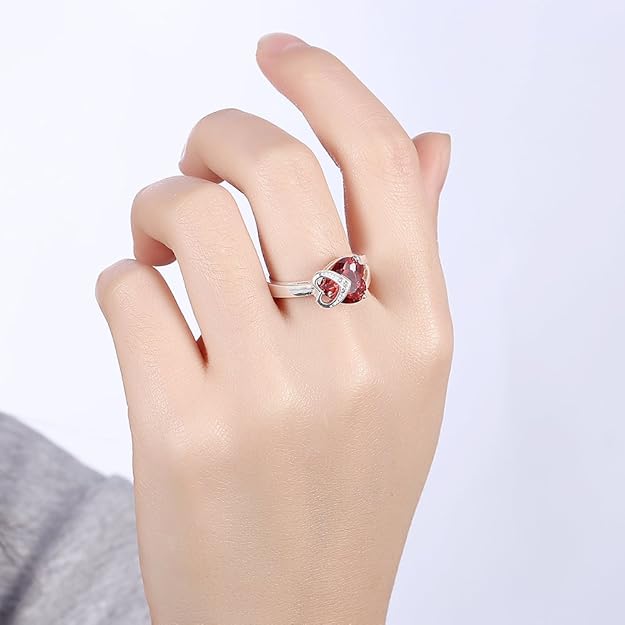 Rhodium-Polished Silver Ring with Red Crystal for Men and Women