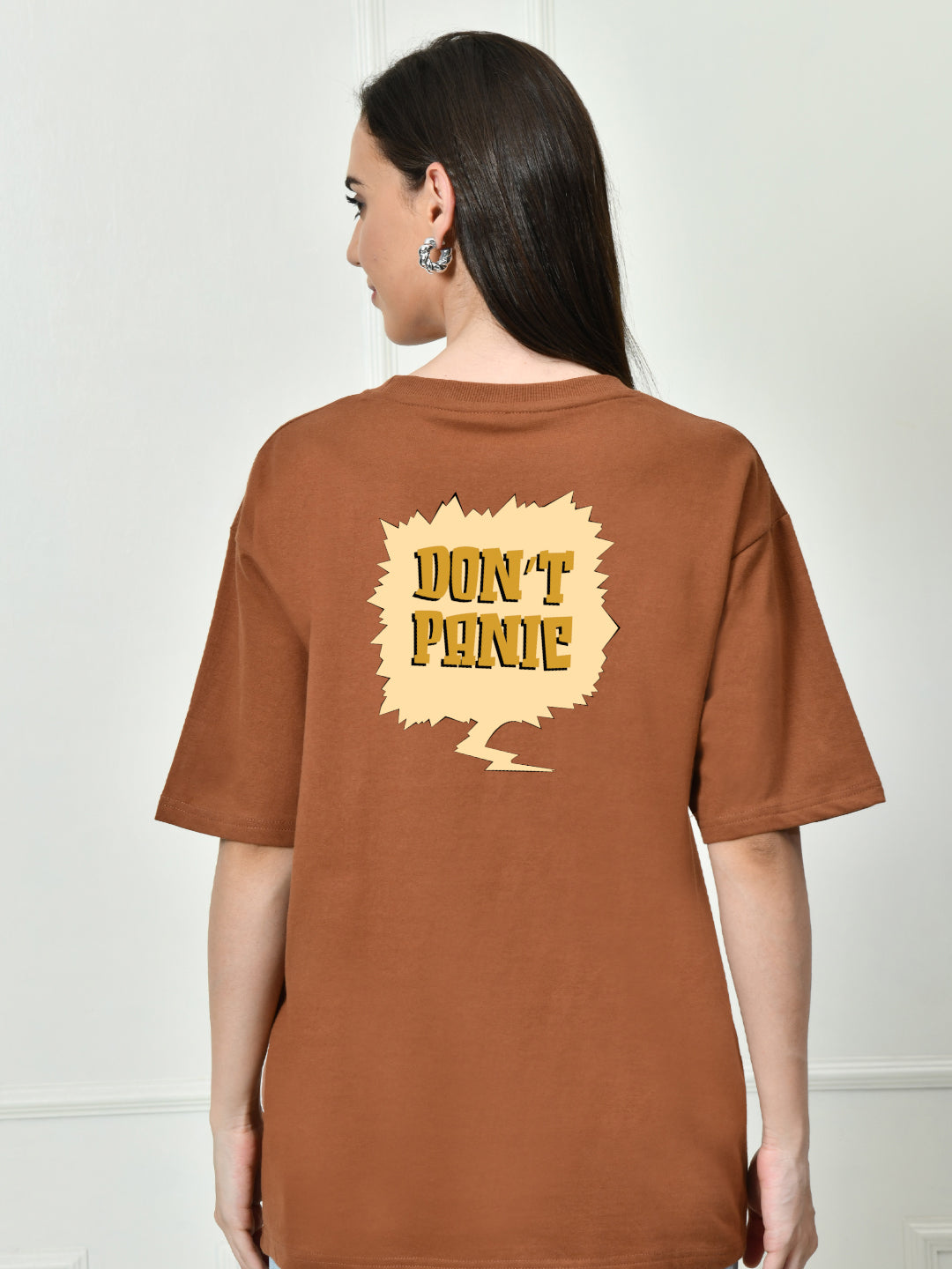 Don't Panic Brown Unisex Oversized T-Shirt