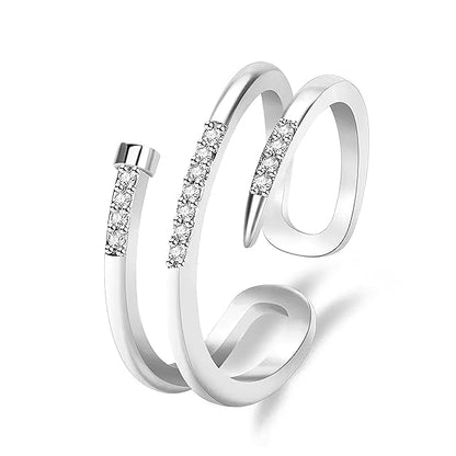 American Diamond Nail-Shaped Silver Ring for Men and Women