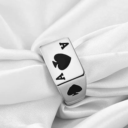 Poker Design Adjustable Silver Ring for Men and Women